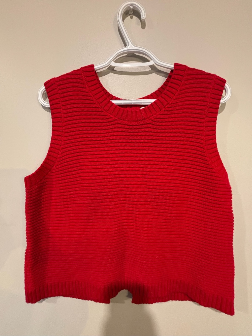 Red Ribbed Sleeveless Crewneck Sweater